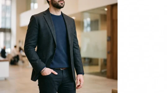Un homme elegant porte des bijoux discrets qui subliment sa tenue sans exces ni ostentation